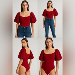 New whithtag Express Bold Red Puff Sleeve Bodysuit